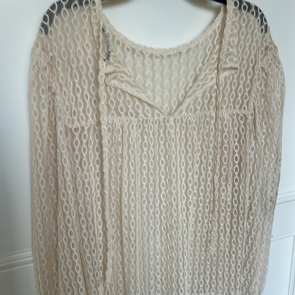 Zara Embroidered Sheer Tulle Lace Cream Top Blouse Oversized Womens Small - Picture 11 of 14